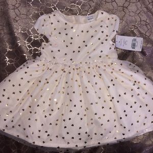 Baby Girl Carter’s Cream Tulle dress w gold hearts